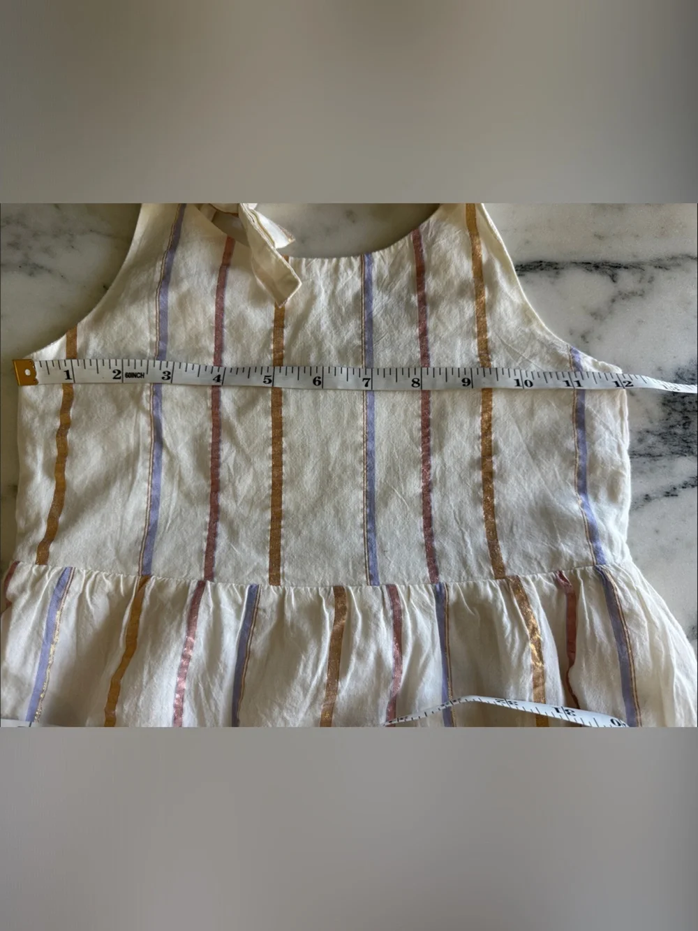 Old Navy Cream Girls Summer Dress with Metallic and Pastel Accent Stripes